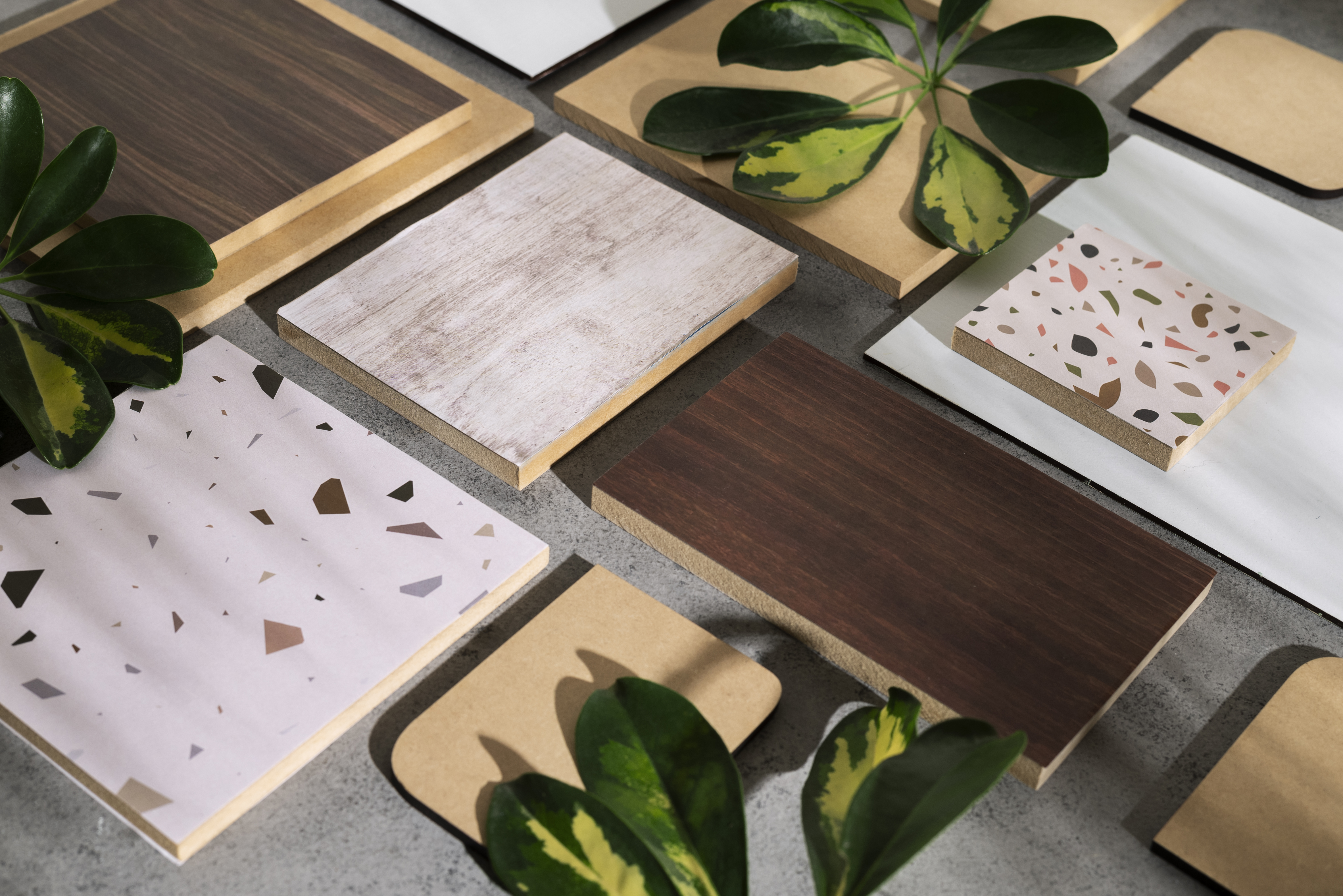 MDF board samples with laminate finishes for interior design