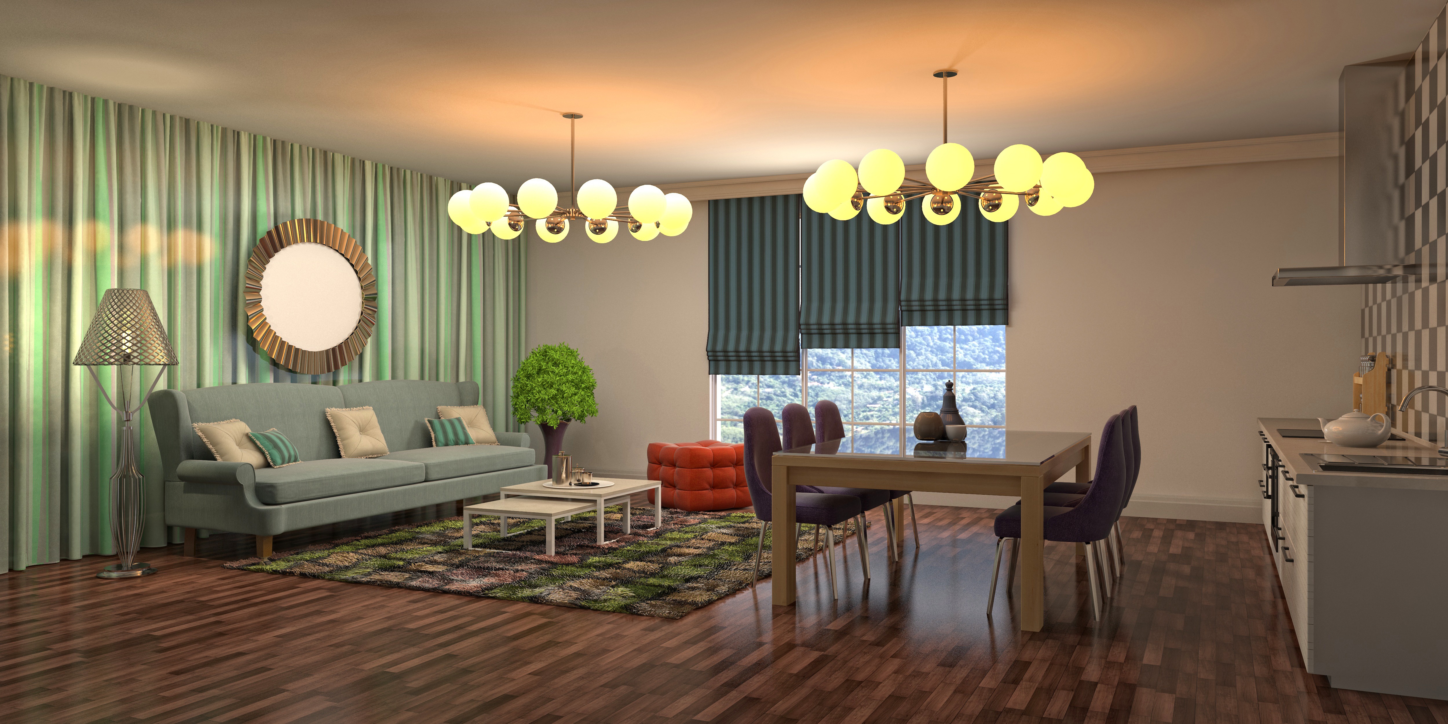 elegant living room interior design with curtains